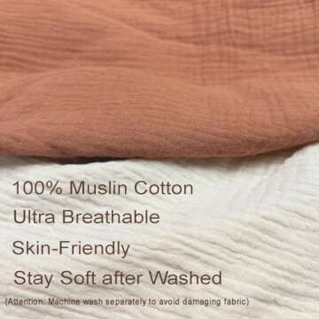 Nursing Pillow Cover,Muslin Cotton,Removable Cover for Breastfeeding Pillows, 2-Pack Pillow Covers,Ultra-Soft Baby Nursing Pillow, Fits Newborn Feeding Pillow 22.5IN*18IN (Rust & Cream-Coloured)