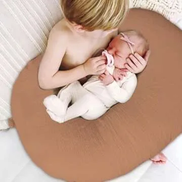 Nursing Pillow Cover,Muslin Cotton,Removable Cover for Breastfeeding Pillows, 2-Pack Pillow Covers,Ultra-Soft Baby Nursing Pillow, Fits Newborn Feeding Pillow 22.5IN*18IN (Rust & Cream-Coloured)