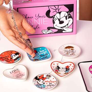 Disney Mickey and Minnie Mouse Mini Trinket Dish Set - Mini Ceramic Trinket Tray, 3-Piece Gift Set - Jewelry Dish Ring Holder