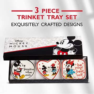 Disney Mickey and Minnie Mouse Mini Trinket Dish Set - Mini Ceramic Trinket Tray, 3-Piece Gift Set - Jewelry Dish Ring Holder