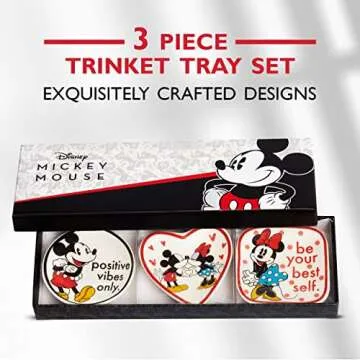 Disney Mickey and Minnie Mouse Mini Trinket Dish Set - Mini Ceramic Trinket Tray, 3-Piece Gift Set - Jewelry Dish Ring Holder