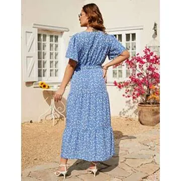 Plus Size V Neck Wrap Maxi Dress for Women - KOJOOIN