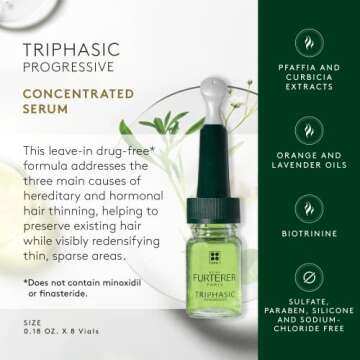 René Furterer TRIPHASIC Progressive Concentrated Serum - Hereditary & Hormonal Thinning Hair - Receding Hairline - Drug-Free - 8 ct., 30-Day Supply