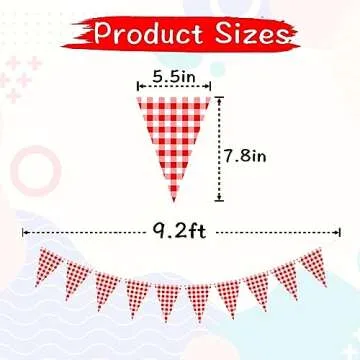 VILIFEVER 2 Pieces Red and White Checkered Banner, Double Sided Red Gingham Pennant Banner for BBQ P...