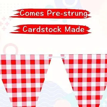 VILIFEVER 2 Pieces Red and White Checkered Banner, Double Sided Red Gingham Pennant Banner for BBQ Picnic Theme Baby Shower Birthday Party Decorations Supplies