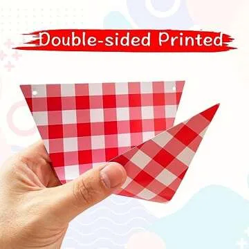 VILIFEVER 2 Pieces Red and White Checkered Banner, Double Sided Red Gingham Pennant Banner for BBQ Picnic Theme Baby Shower Birthday Party Decorations Supplies