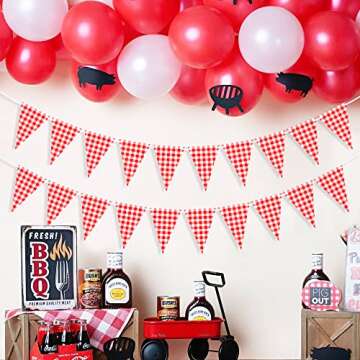 VILIFEVER 2 Pieces Red and White Checkered Banner, Double Sided Red Gingham Pennant Banner for BBQ Picnic Theme Baby Shower Birthday Party Decorations Supplies