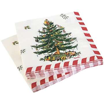 C.R. Gibson TW4-22642 Christmas Tree and Candy Cane Disposable Paper Cocktail Napkins for Christmas Parties, Red and White, 20pcs