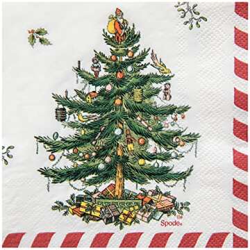 C.R. Gibson TW4-22642 Christmas Tree and Candy Cane Disposable Paper Cocktail Napkins for Christmas Parties, Red and White, 20pcs