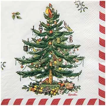 C.R. Gibson TW4-22642 Christmas Tree and Candy Cane Disposable Paper Cocktail Napkins for Christmas Parties, Red and White, 20pcs