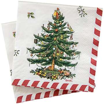 C.R. Gibson TW4-22642 Christmas Tree and Candy Cane Disposable Paper Cocktail Napkins for Christmas Parties, Red and White, 20pcs