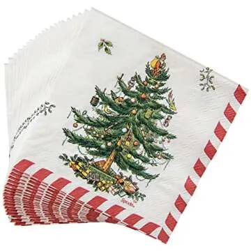 C.R. Gibson TW4-22642 Christmas Tree and Candy Cane Disposable Paper Cocktail Napkins for Christmas Parties, Red and White, 20pcs