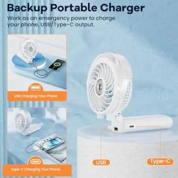 HandFan 5200mAh Personal Misting Fan with Portable Charger, 34ml Water Tank, Rechargeable Handheld M...