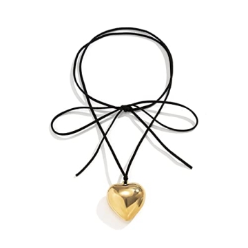 YURAOER Chunky Puffy Heart Choker Necklace - Big Heart Pendant Adjustable Velvet Chain Heart Necklac...