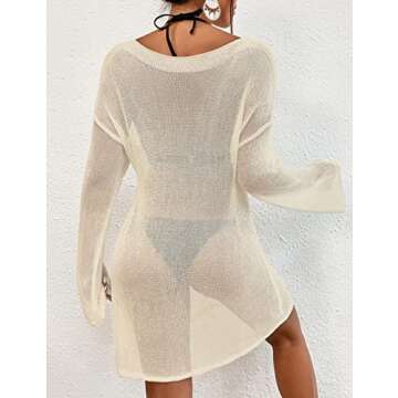 Bsubseach Crochet Swimsuit Coverup for Women Sheer Bathing Suit Cover Ups Kintted Swimwear Bikini Beach Vacation Outfits Apricot M