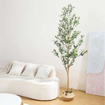 LYERSE Faux Olive Tree 7ft - Tall Olive Trees Artificial Indoor - Large Fake Potted Olive Silk Tree Plant with Branches and Fruits - Artificial Tree for Modern Home Office Living Room Decor