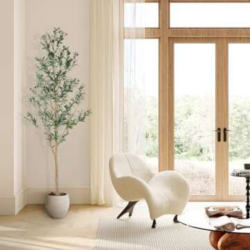 LYERSE Faux Olive Tree 7ft - Tall Olive Trees Artificial Indoor - Large Fake Potted Olive Silk Tree Plant with Branches and Fruits - Artificial Tree for Modern Home Office Living Room Decor