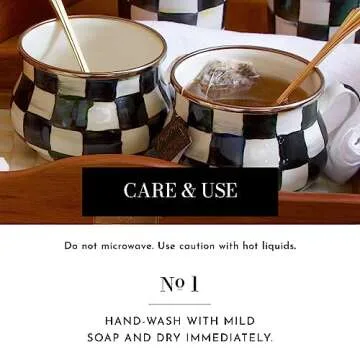 MACKENZIE-CHILDS Enamel Tea Party Set, Unique Teapot and Teacups, Tea Accessories Set, Black-and-White Courtly Check