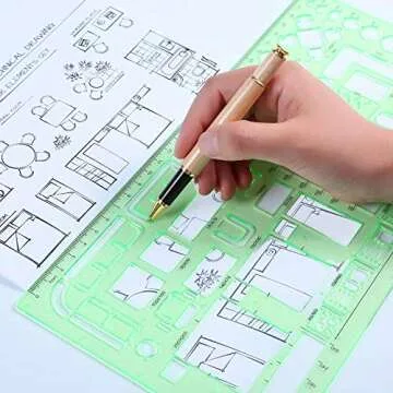 ipxead 11 Piece Geometric Drawing Template Measuring Ruler, Transparent Green Plastic Ruler with Portable Plastic Bag for, for Studying, Designing and Building