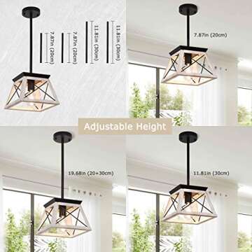 Henveton Farmhouse Pendant Light Fixture,Rustic Beige Hanging Vintage Pendant Light Chandelier for K...