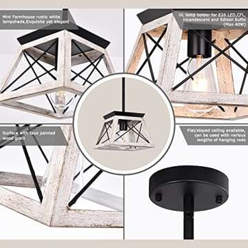 Henveton Farmhouse Pendant Light Fixture,Rustic Beige Hanging Vintage Pendant Light Chandelier for Kitchen Island, Dining Room, Living Room, Hallway, Entryway, Single Light E26