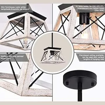 Henveton Farmhouse Pendant Light Fixture,Rustic Beige Hanging Vintage Pendant Light Chandelier for Kitchen Island, Dining Room, Living Room, Hallway, Entryway, Single Light E26