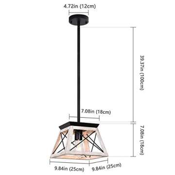 Henveton Farmhouse Pendant Light Fixture,Rustic Beige Hanging Vintage Pendant Light Chandelier for Kitchen Island, Dining Room, Living Room, Hallway, Entryway, Single Light E26