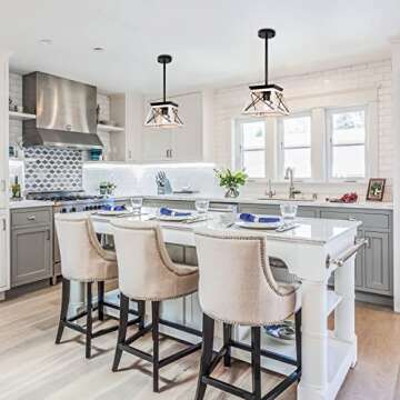 Henveton Farmhouse Pendant Light Fixture,Rustic Beige Hanging Vintage Pendant Light Chandelier for Kitchen Island, Dining Room, Living Room, Hallway, Entryway, Single Light E26