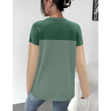 Zeagoo Womens Fall Fashion 2024 Color Block Long Sleeve Shirts Crewneck Knit Casual Loose Pullover S...