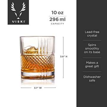 Viski Revolve Spinning Whiskey Glass, Unique Bourbon Glass, Old Fashioned Cocktail glass, Crystal Cut Scotch Glass, Set of 1, 10oz