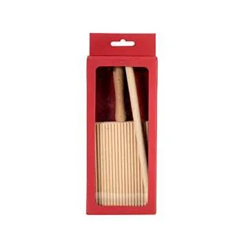 Home ELETTRO Center Item 298 Ridged Gnocchi Board and Garganelli Pasta Rod, Wooden, Beige