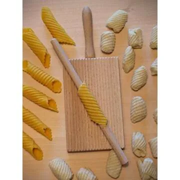 Home ELETTRO Center Item 298 Ridged Gnocchi Board and Garganelli Pasta Rod, Wooden, Beige