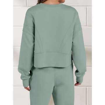 ANRABESS Womens 2 Piece Outfits Lounge Sets Cropped Sweatshirt & Joggers Fashion Sweatsuit Sweat Set 2024 Fall Travel Green Medium