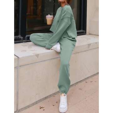 ANRABESS Womens 2 Piece Outfits Lounge Sets Cropped Sweatshirt & Joggers Fashion Sweatsuit Sweat Set 2024 Fall Travel Green Medium