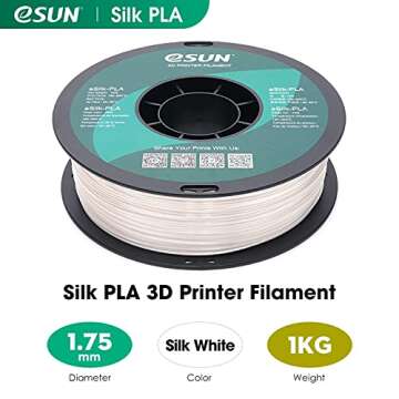 eSUN Silk PLA Filament 1.75mm, Silky Shiny 3D Printer Filament PLA, Dimensional Accuracy +/- 0.05mm, 1KG Spool (2.2 LBS) 3D Printing Filament for 3D Printers, Silk White