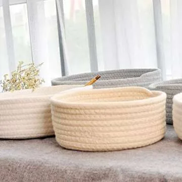 BQEE Cotton Rope Handmade Woven Home Storage Household Candy Toys Storage Basket Sundries Collection...