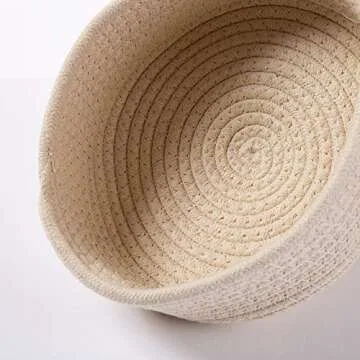 BQEE Cotton Rope Handmade Woven Home Storage Household Candy Toys Storage Basket Sundries Collection Box Candy Snack Food Tray SML Pack of 3 (Round, Beige)