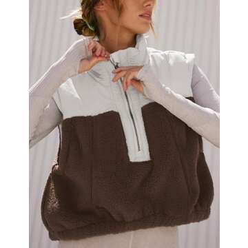 Tanming Womens Fuzzy Sherpa Fleece Vest Lightweight Cozy Sleeveless Gilet Half Zip Pullover Waistcoat with Pocket(Brown-S)