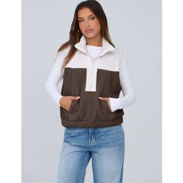 Tanming Womens Fuzzy Sherpa Fleece Vest Lightweight Cozy Sleeveless Gilet Half Zip Pullover Waistcoat with Pocket(Brown-S)