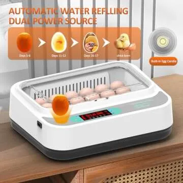 24 Egg Incubators with Automatic Egg Turning and Humidity Control, Incubators for Hatching Eggs, 360° View Incubator, Egg Candler, Temperature and Humidity Display, Incubators for Chicken Ducks Goose