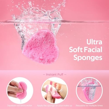 GAINWELL 50-Count Heart Shape Facial Sponges for Makeup Removal