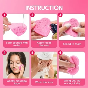 GAINWELL 50-Count Heart Shape Facial Sponges for Makeup Removal