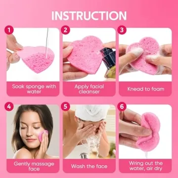 GAINWELL 50-Count Heart Shape Facial Sponges for Makeup Removal
