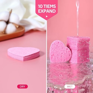 GAINWELL 50-Count Heart Shape Facial Sponges for Makeup Removal