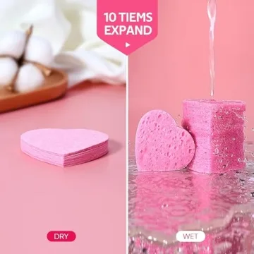 GAINWELL 50-Count Heart Shape Facial Sponges for Makeup Removal
