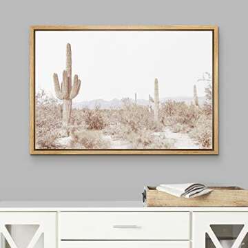wall26 Framed Canvas Print Wall Art Retro Vintage Desert Cactus Landscape Nature Wilderness Photogra...