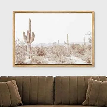 wall26 Framed Canvas Print Wall Art Retro Vintage Desert Cactus Landscape Nature Wilderness Photography Modern Rustic Colorful Multicolor for Living Room, Bedroom, Office - 16x24 Natural