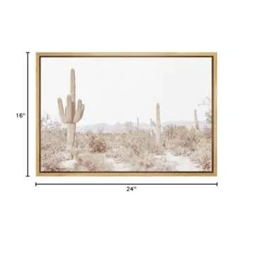 wall26 Framed Canvas Print Wall Art Retro Vintage Desert Cactus Landscape Nature Wilderness Photography Modern Rustic Colorful Multicolor for Living Room, Bedroom, Office - 16x24 Natural