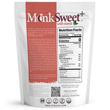 MonkSweet Plus - 5 lb bag - Monk Fruit, Stevia & Erythritol Blend NonGMO Low Carb Sweetener