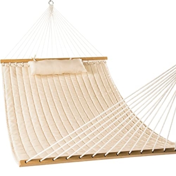 Lazy Daze Hammocks 12 FT Double Quilted Fabric Hammock with Spreader Bars and Detachable Pillow, 2 P...